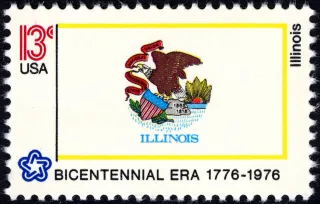 United States 1976 13c Illinois Bicentennial stamp, photographed by a collector
