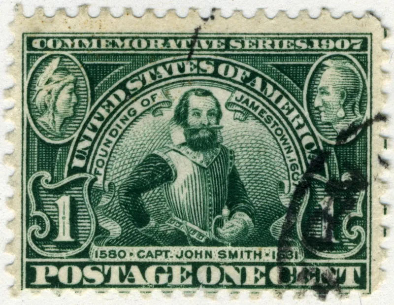 United States 1907 1c Jamestown Expo John Smith stamp, photographed by a collector