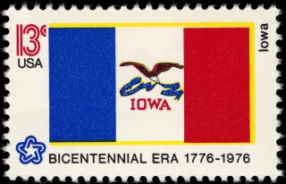 United States 1976 13c Iowa Bicentennial stamp, photographed by a collector