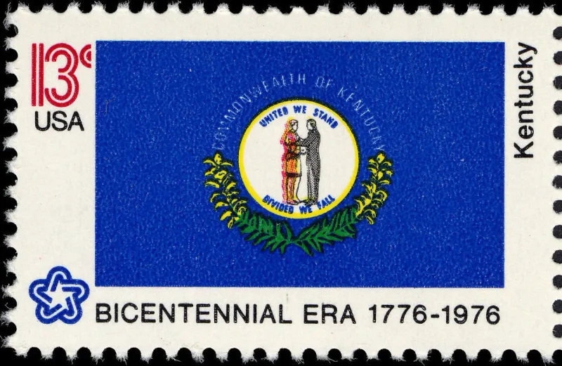 United States 1976 13c Kentucky Bicentennial stamp, photographed by a collector