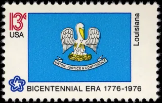 United States 1976 13c Louisiana Bicentennial stamp, photographed by a collector