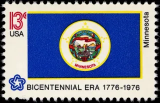 United States 1976 13c Minnesota Bicentennial stamp, photographed by a collector