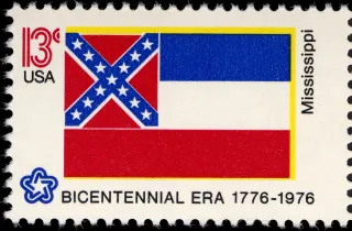 United States 1976 13c Mississippi Bicentennial stamp, photographed by a collector