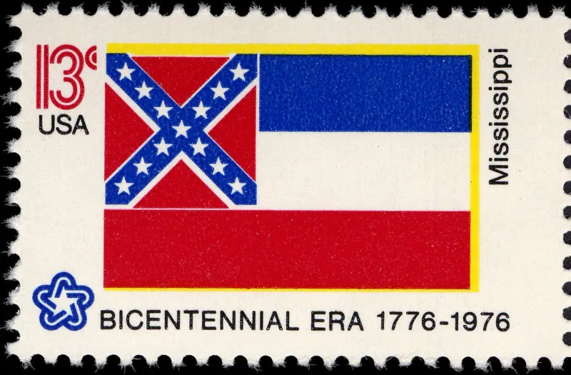 United States 1976 13c Mississippi Bicentennial stamp, photographed by a collector