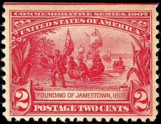 Another photo of the United States 1907 2c Jamestown Expo coming ashore stamp