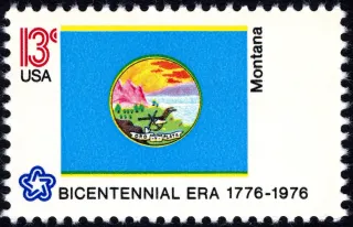 United States 1976 13c Montana Bicentennial stamp, photographed by a collector