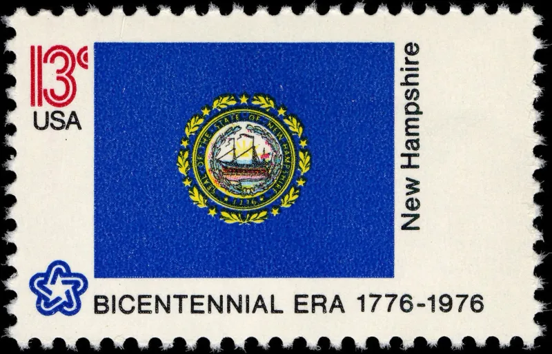 United States 1976 13c New Hampshire Bicentennial stamp, photographed by a collector