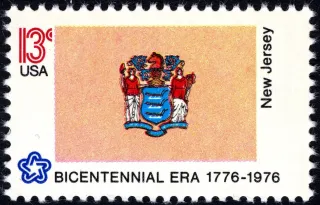 United States 1976 13c New Jersey Bicentennial stamp, photographed by a collector