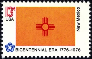 United States 1976 13c New Mexico Bicentennial stamp, photographed by a collector