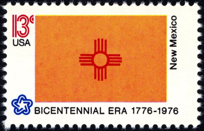United States 1976 13c New Mexico Bicentennial stamp, photographed by a collector