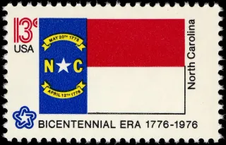 United States 1976 13c North Carolina Bicentennial stamp, photographed by a collector