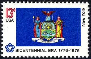 United States 1976 13c New York Bicentennial stamp, photographed by a collector