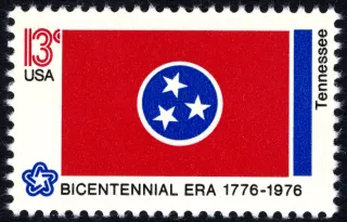 United States 1976 13c Tennessee Bicentennial stamp, photographed by a collector