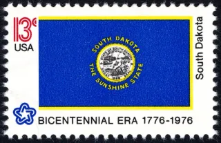United States 1976 13c South Dakota Bicentennial stamp, photographed by a collector