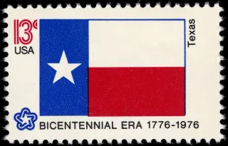 United States 1976 13c Texas Bicentennial stamp, photographed by a collector