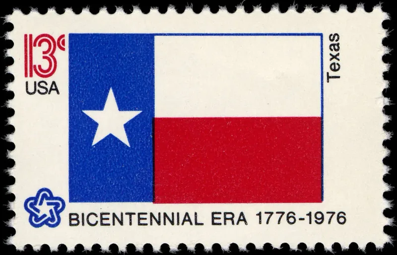 United States 1976 13c Texas Bicentennial stamp, photographed by a collector