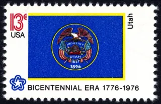 United States 1976 13c Utah Bicentennial stamp, photographed by a collector