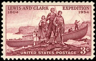 United States 1954 3c Lewis and Clark stamp, photographed by a collector