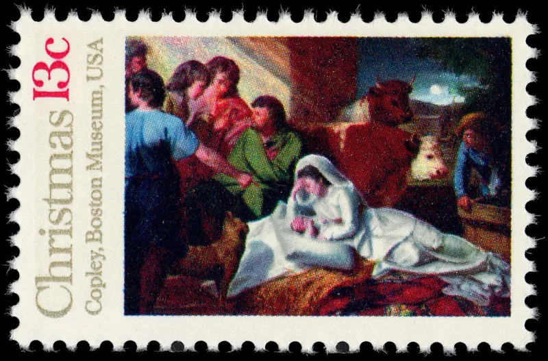 United States 1976 13c Christmas Copley Nativity U.S stamp, photographed by a collector