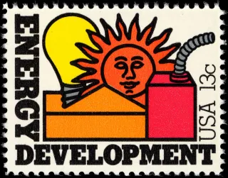 United States 1977 13c Energy Development U.S stamp, photographed by a collector