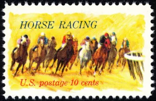 United States 1974 10c Horse Racing U.S stamp, photographed by a collector