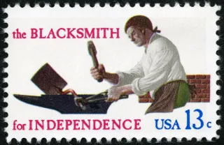 United States 1977 13c Skilled Hands For Independence Blacksmith U.S stamp, photographed by a collector