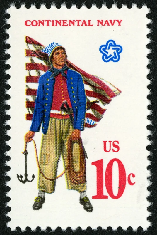 United States 1975 10c Military Uniforms Continental Sailor U.S stamp, photographed by a collector