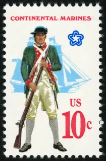 United States 1975 10c Military Uniforms Continental Marines U.S stamp, photographed by a collector