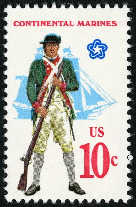 United States 1975 10c Military Uniforms Continental Marines U.S stamp, photographed by a collector