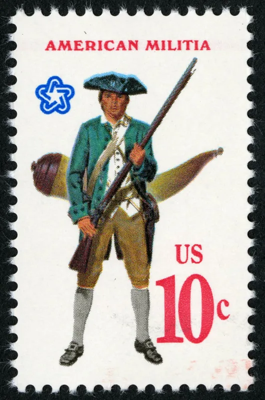United States 1975 10c Military Uniforms American Militia U.S stamp, photographed by a collector