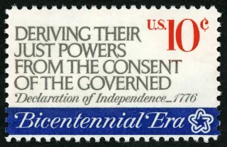 United States 1974 10c American Revolution Bicentennial Deriving Their Just Powers... U.S stamp, photographed by a collector