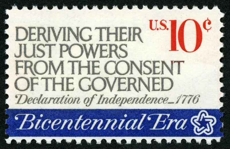 United States 1974 10c American Revolution Bicentennial Deriving Their Just Powers... U.S stamp, photographed by a collector
