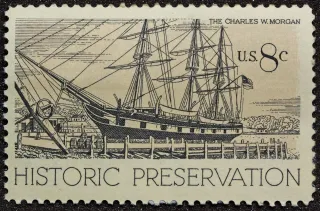United States 1971 8c CW Morgan Ship stamp, photographed by a collector