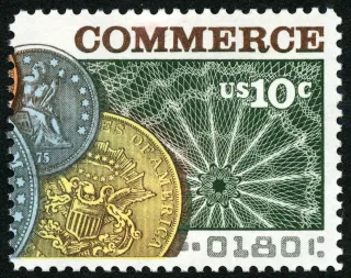 United States 1975 10c Commerce U.S stamp, photographed by a collector
