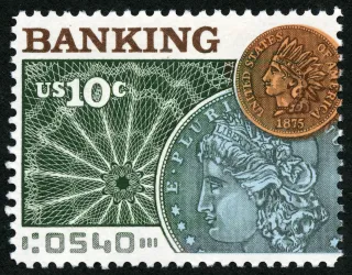 United States 1975 10c Banking U.S stamp, photographed by a collector