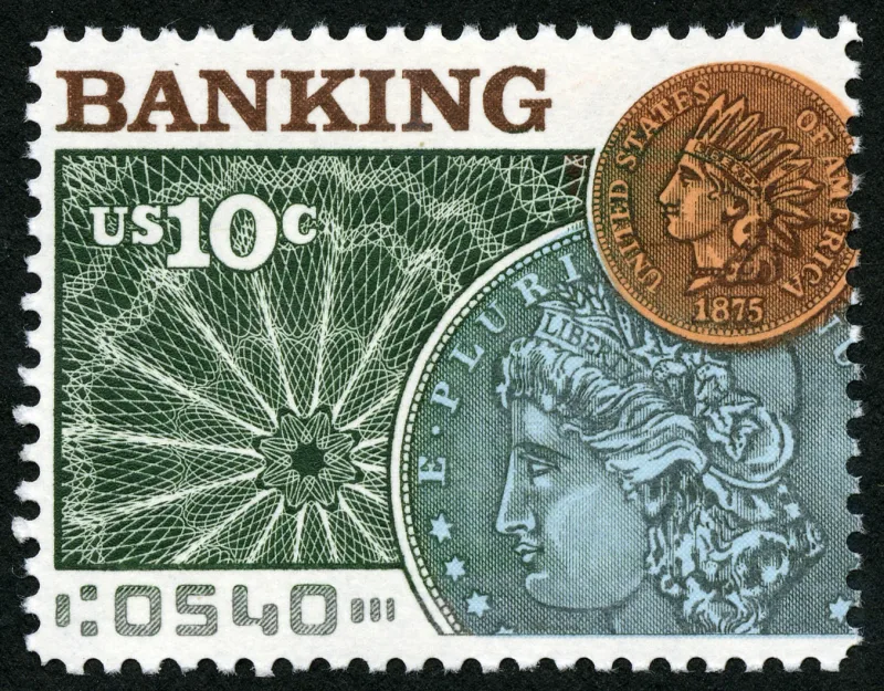United States 1975 10c Banking U.S stamp, photographed by a collector