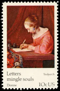 United States 1974 10c Universal Postal Union Gerard Terborch U.S stamp, photographed by a collector
