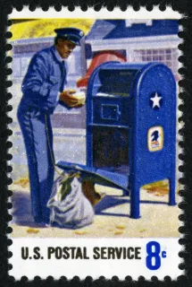 United States 1973 8c Postal Service Employees Mail Collection U.S stamp, photographed by a collector