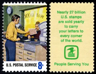 United States 1973 8c Postal Service Employees Counter U.S stamp, photographed by a collector