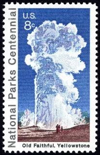 United States 1972 8c National Parks Centennial Old Faithful Yellowstone U.S stamp, photographed by a collector