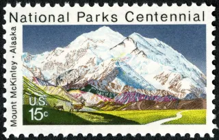 United States 1972 15c National Parks Centennial Mount McKinley U.S stamp, photographed by a collector