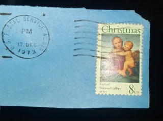 United States 1973 8c Christmas Raphael The Small Cowper Madonna U.S stamp, photographed by a collector