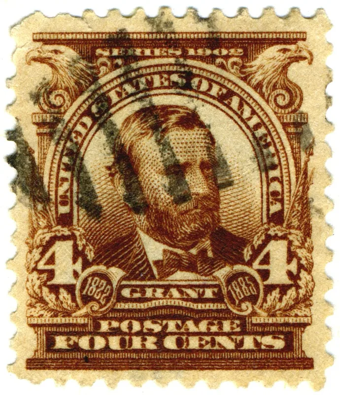 United States 1902 4c Grant stamp, photographed by a collector