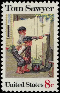 United States 1972 8c Tom Sawyer U.S stamp, photographed by a collector