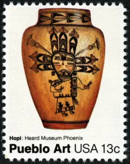 United States 1977 13c Pueblo Pottery Hopi Pot U.S stamp, photographed by a collector