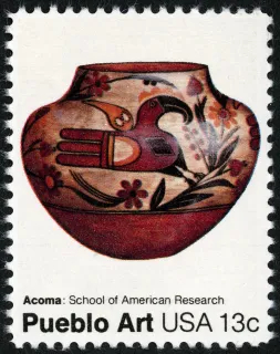 United States 1977 13c Pueblo Pottery Acoma Pot U.S stamp, photographed by a collector