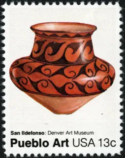United States 1977 13c Pueblo Pottery San Ildefonso Pot U.S stamp, photographed by a collector