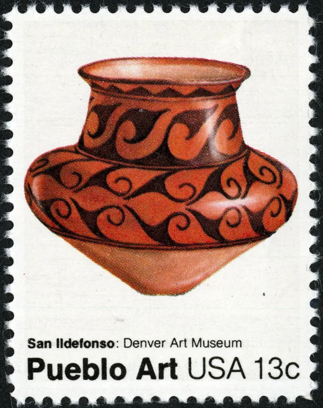 United States 1977 13c Pueblo Pottery San Ildefonso Pot U.S stamp, photographed by a collector
