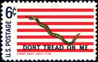 United States 1968 6c First Navy Jack Flag Historic Flag Series U.S stamp, photographed by a collector