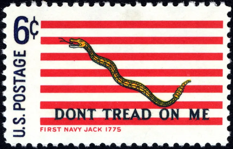 United States 1968 6c First Navy Jack Flag Historic Flag Series U.S stamp, photographed by a collector